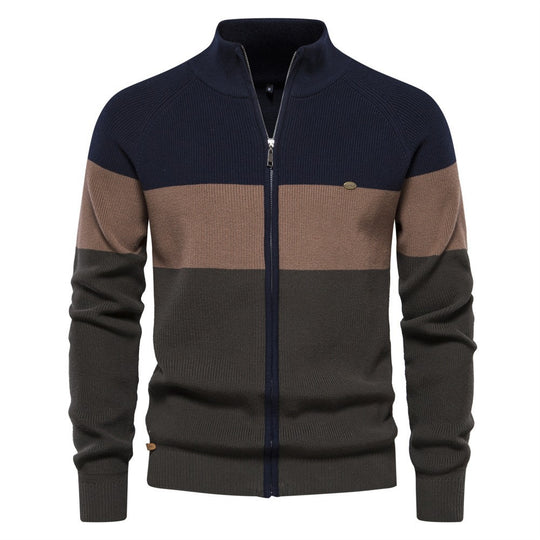 Herren Strickjacke mit modischem Farbblockdesign und hochwertigem Reißverschluss EB