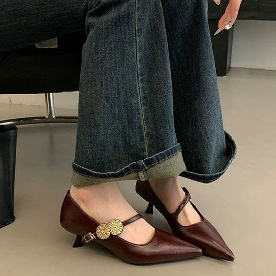 Damen elegante Sling-Pumps mit modischer Schnalle und hochwertigem Leder EB
