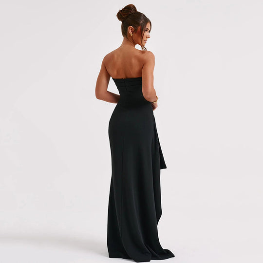 Damen Maxikleid mit trägerlosem Oberteil und elegantem Schlitz EB