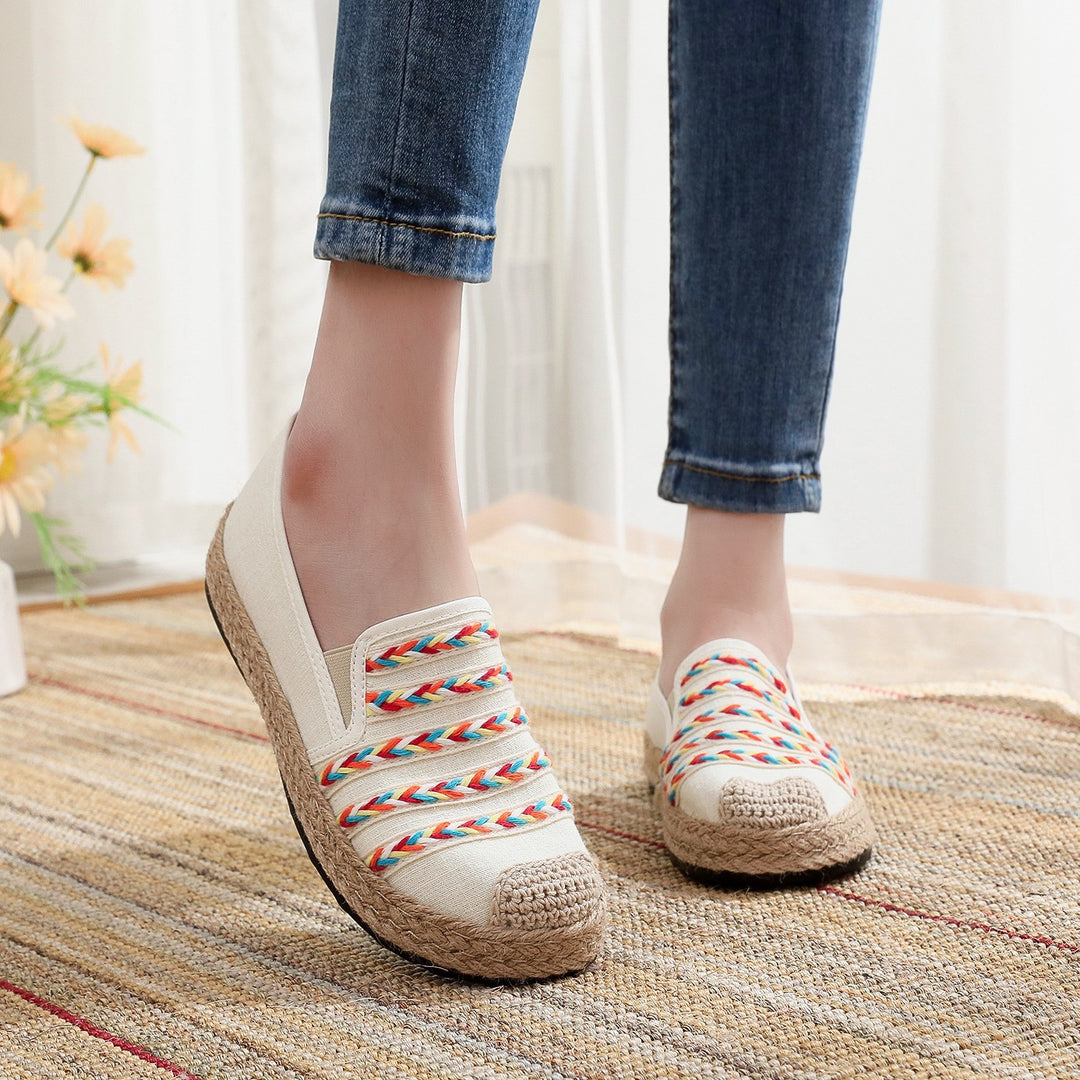 Damen Slip-On Espadrilles mit buntem Webdesign und hochwertiger Jutesohle EB