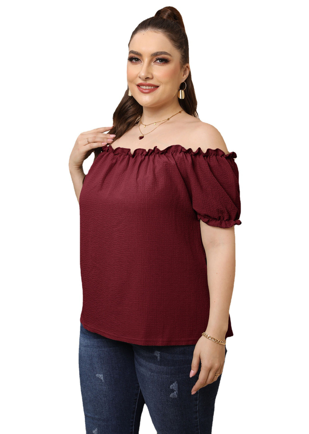 Damen Off-Shoulder Oberteil mit Volant EB