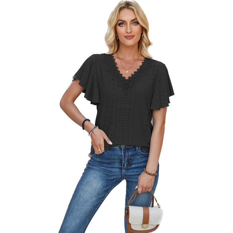 Damen Spitzenshirt mit Volants EB