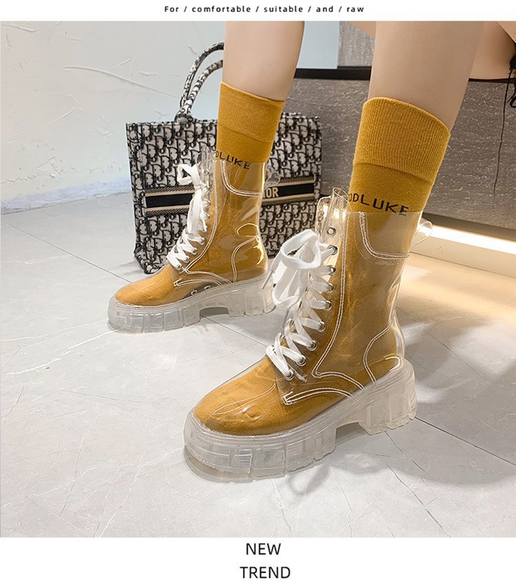 Damen trendige Stiefeletten im transparenten Design mit knalligem Detail EB
