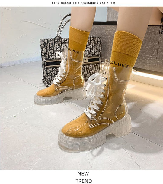 Damen trendige Stiefeletten im transparenten Design mit knalligem Detail EB
