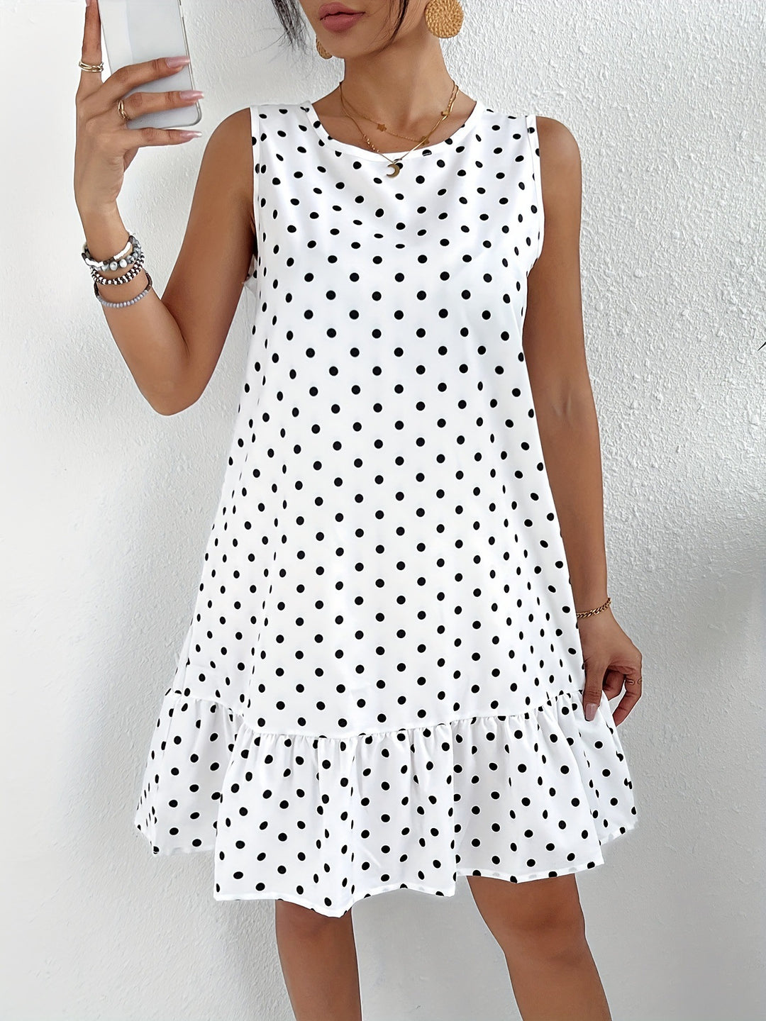 Damen lässiges Sommerkleid mit verspieltem Volant und buntem Mustermix EB