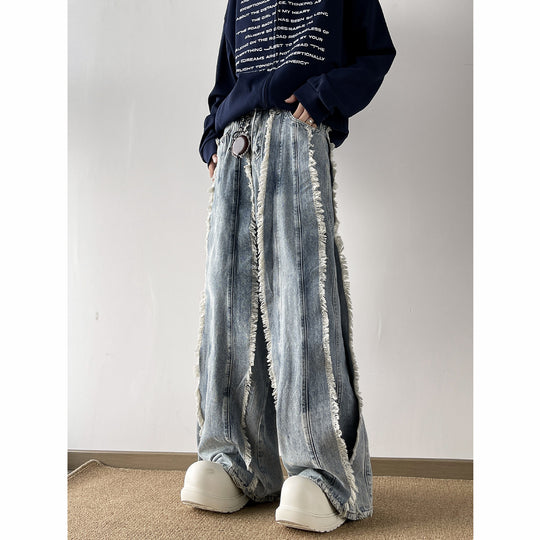 Damen Lässige Weitbein-Jeans mit Fransen-Design EB