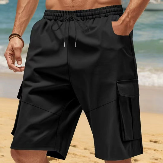 Herren nan technische Reisefreizeit-Bermuda mit elastischem Bund, Kordelzug und funktionalen Klapptaschen EB