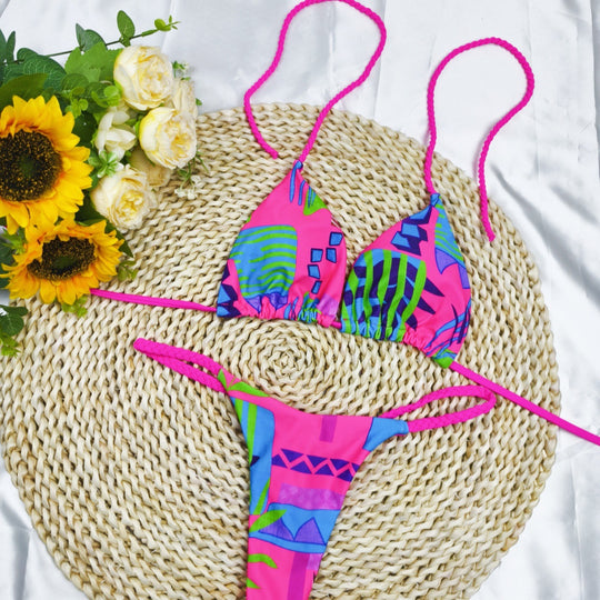 Damen Triangel-Bikini-Set mit fröhlichem Kirschmuster und verstellbaren Trägern EB