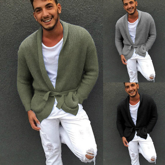 Herren Strickjacke mit praktischer Gürtelschnalle und modischem Waffelmuster EB