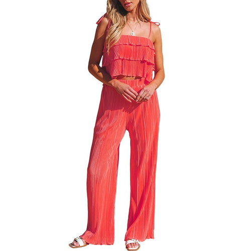 Damen Fließendes Jumpsuit mit Rüschendetails und stylischen Spaghetti-Trägern EB