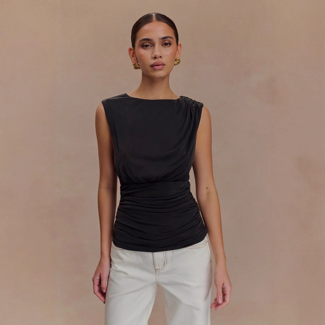 Damen figurbetontes Oberteil mit raffiniertem Drapierungsdesign EB