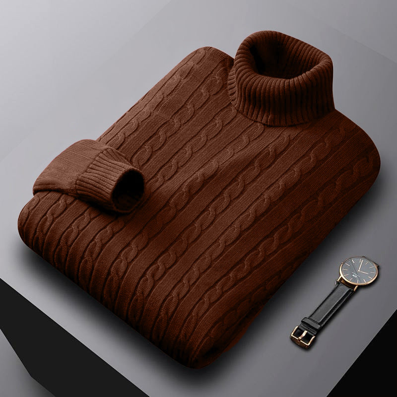 Herren nan grob gestrickter Rollkragenpullover mit Zopfmuster und wärmender Strickstruktur EB