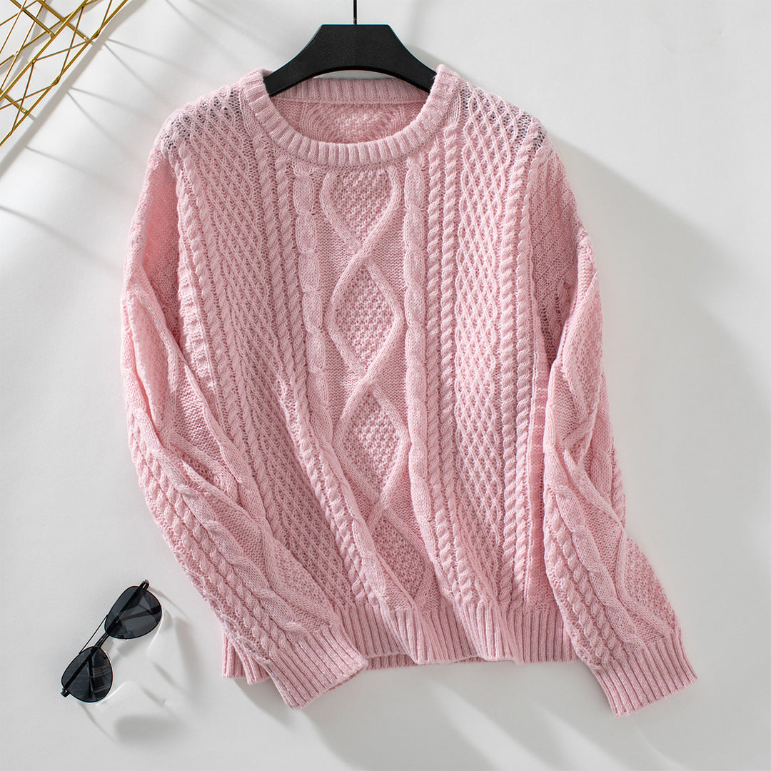 Damen Strickpullover mit strukturiertem Zopfdesign und Rundhalsausschnitt EB