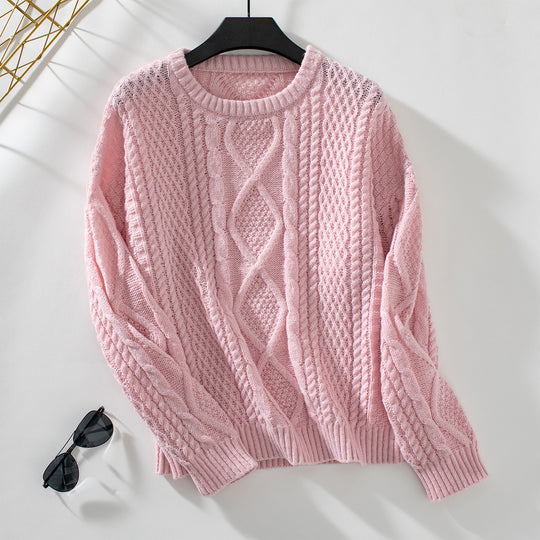 Damen Strickpullover mit strukturiertem Zopfdesign und Rundhalsausschnitt EB