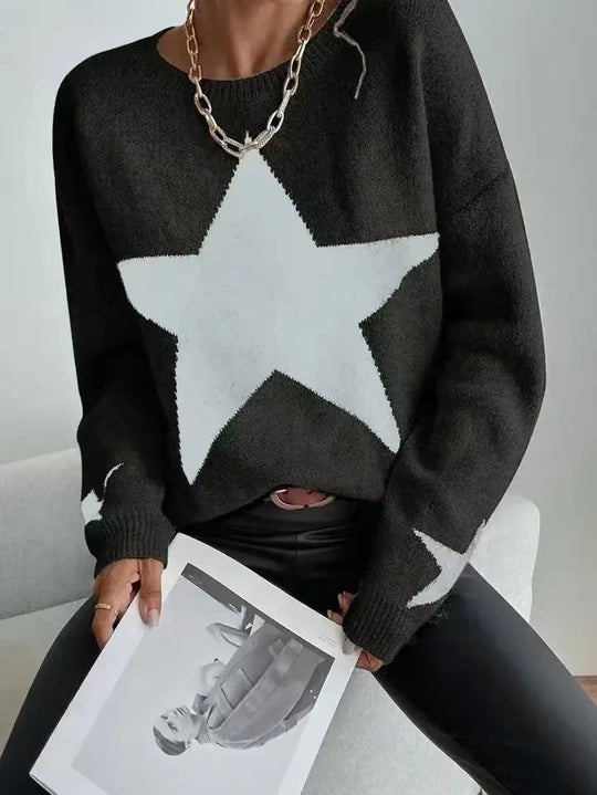 Damen Modischer Strickpullover mit Sternenmuster EB