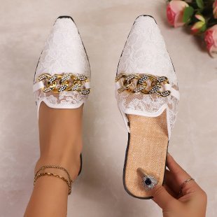 Damen elegante Pantoletten mit glamourösem Ketten-Detail EB