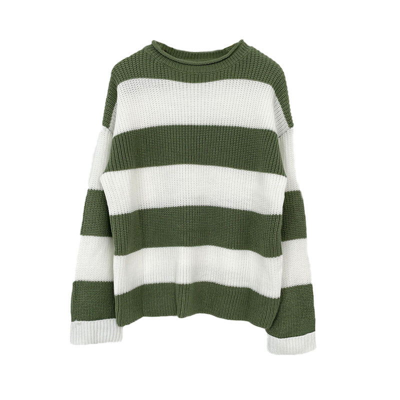 Damen gestreifter Strickpullover mit weitem Schnitt EB