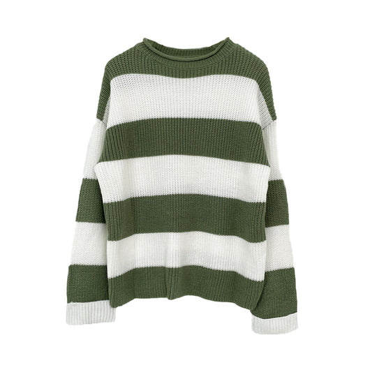 Damen gestreifter Strickpullover mit weitem Schnitt EB