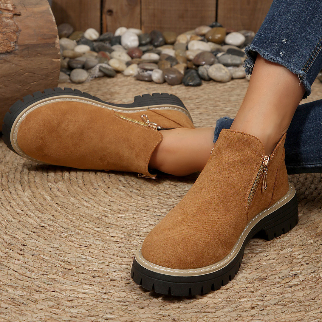 Damen modische Ankle-Stiefeletten mit seitlichem Reißverschluss und rutschfester Sohle EB