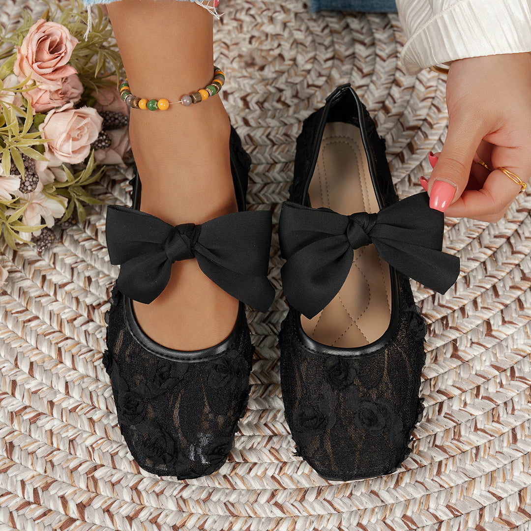 Damen Elegante Spitzenschuhe mit dekorativen Schleifen und funkelnden Akzenten EB