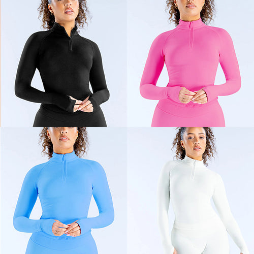 Damen Sportlicher Zip-Ausschnitt Langarm-Oberteil EB