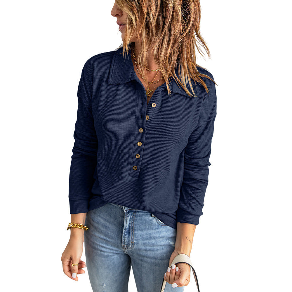 Damen Langarm-Bluse mit knöpfbarem Kragen und strukturiertem Stoff EB