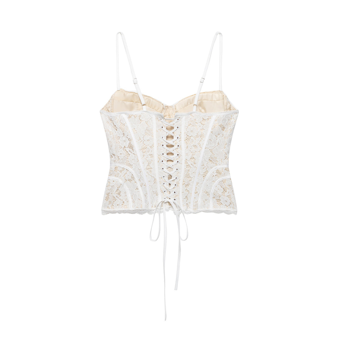 Damen Spitze Corsage Top mit verstellbaren Trägern und Schnürung EB