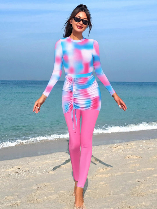 Damen Sportlicher Langarm-Schwimmanzug mit Raffung EB