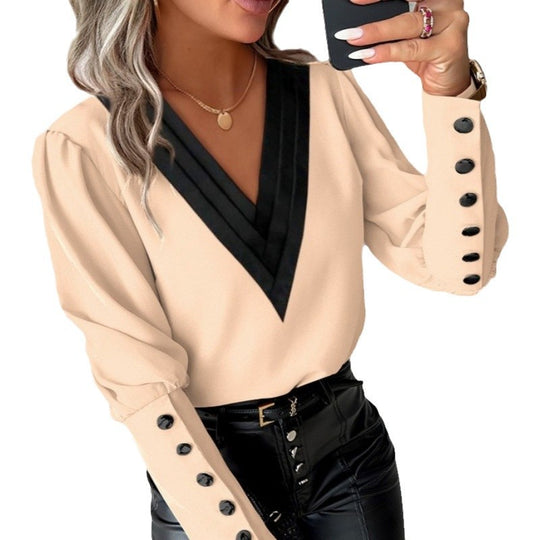 Damen Bluse mit V-Ausschnitt und eleganten Puffärmeln EB