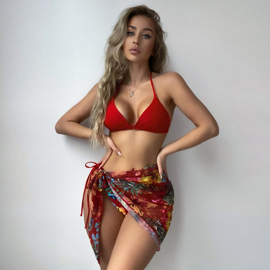 Damen Bikini mit verstellbaren Trägern und floralem Wickelrock EB