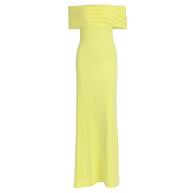 Damen Off-Shoulder Maxikleid mit dekorativen Rüschendetails EB