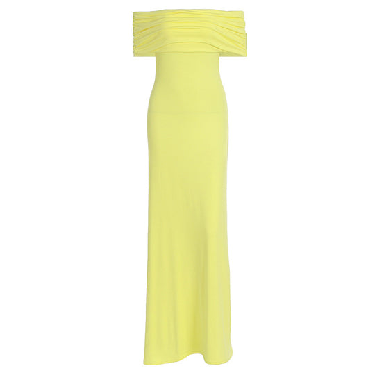 Damen Off-Shoulder Maxikleid mit dekorativen Rüschendetails EB