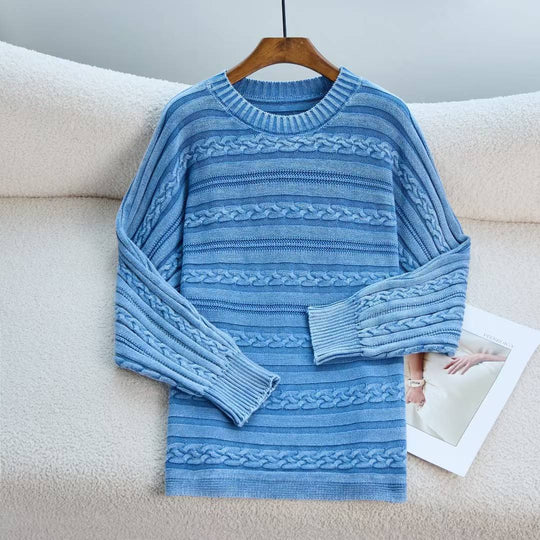 Damen Modischer Strickpullover mit strukturiertem Muster und weitem Schnitt EB
