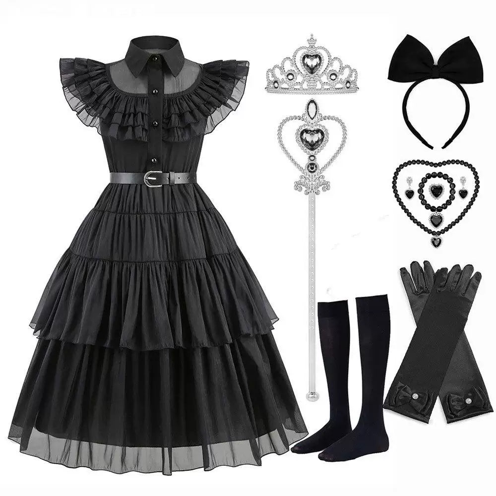 Damen Gothic-Lolita Kleid Stufenrock Rüschenkragen