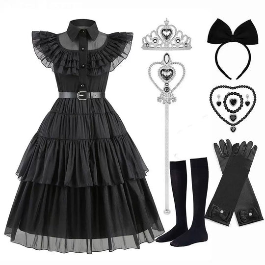 Damen Gothic-Lolita Kleid Stufenrock Rüschenkragen