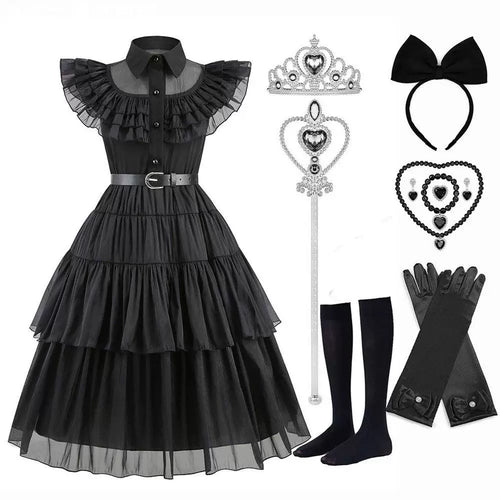 Damen Gothic-Lolita Kleid Stufenrock Rüschenkragen