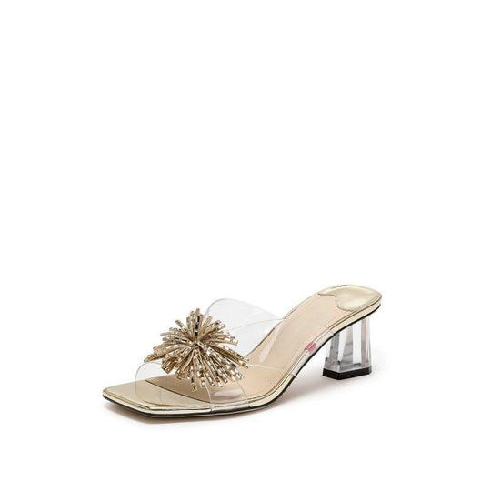 Damen glamouröse Mules mit eleganter Blütenverzierung EB