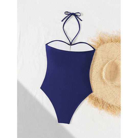 Damen Einteiler Badeanzug mit dekorativem Cut-Out und schmalen Trägern EB