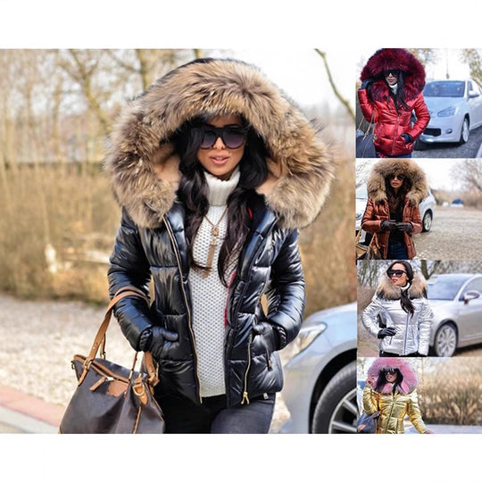 Damen Steppjacke mit luxuriösem Fellkragen und praktischen Taschen EB