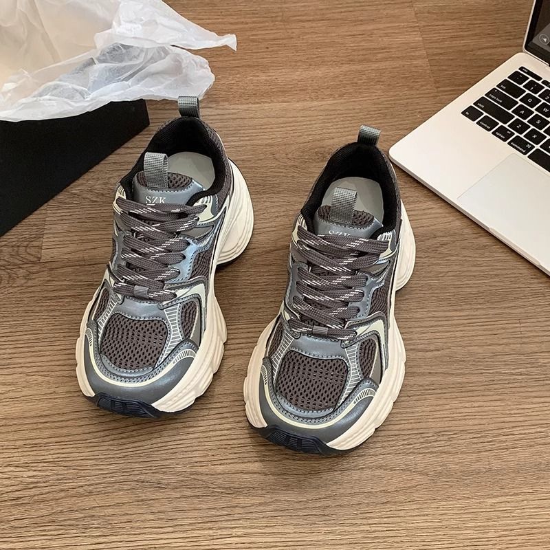 Damen Voluminöse Chunky‑Sneaker mit atmungsaktivem Mesh‑PU‑Mix und skulpturierter Wedge‑Sohle EB