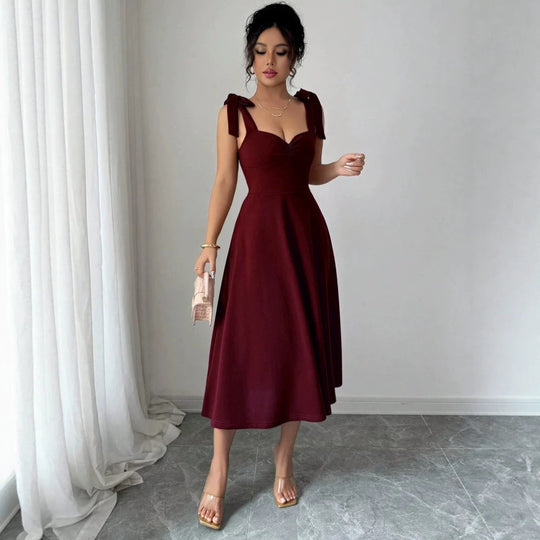 Damen Midi Kleid mit süßen Schleifenärmel EB