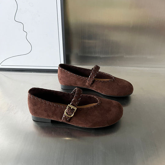 Damen elegante Ballerinas mit geflochtenem Riemen und hochwertiger Veloursoberfläche EB