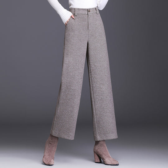 Damen Weite Woll Stoffhose mit klassischem Muster