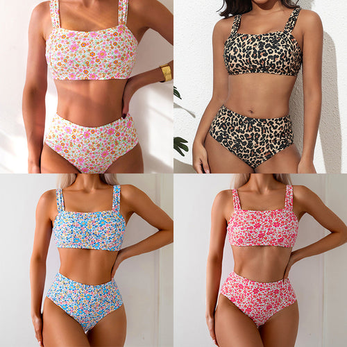 Damen Hochgeschnittener Tankini mit floralen Mustern EB