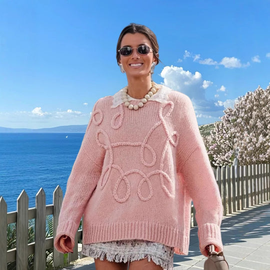 Damen Modischer Strickpullover mit strukturiertem Zopfmuster und lockerer Passform EB