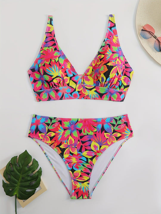 Damen Bikiniset mit auffälligem floralem Design und komfortablem Schnitt EB