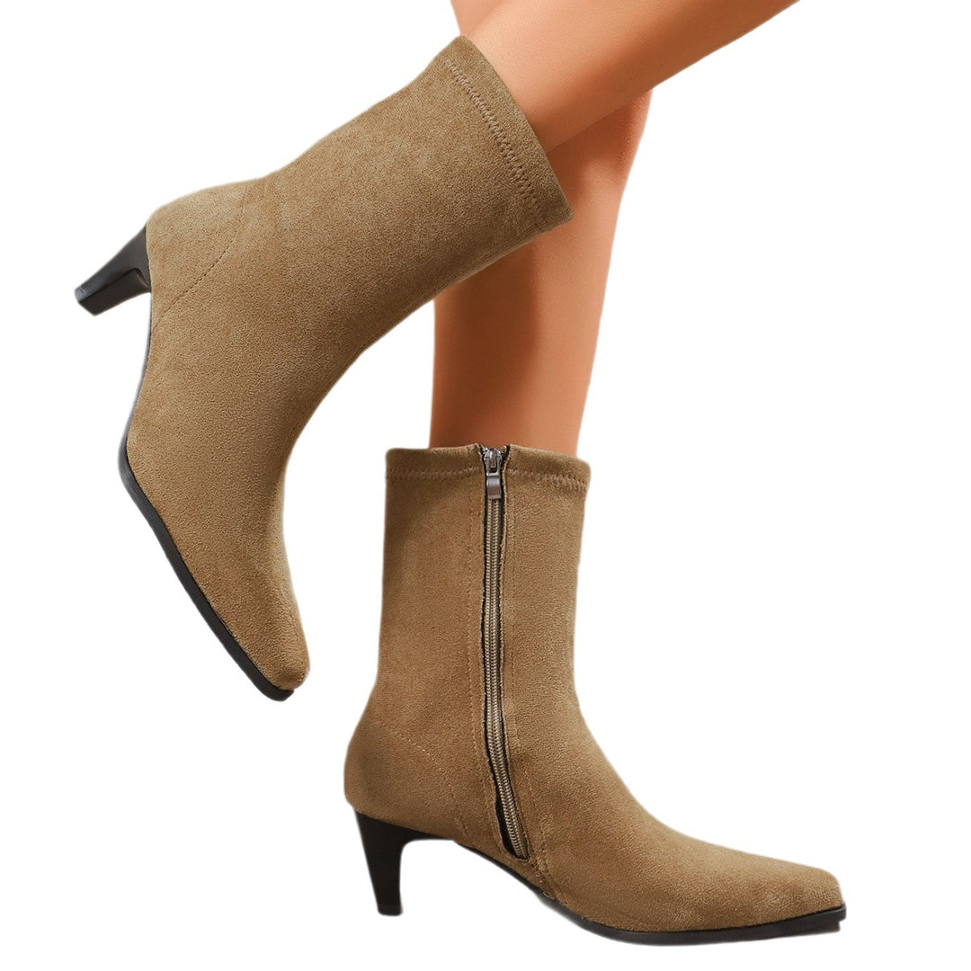 Damen modische Stiefeletten mit elegantem Schaftrand und spitzem Zehenbereich EB