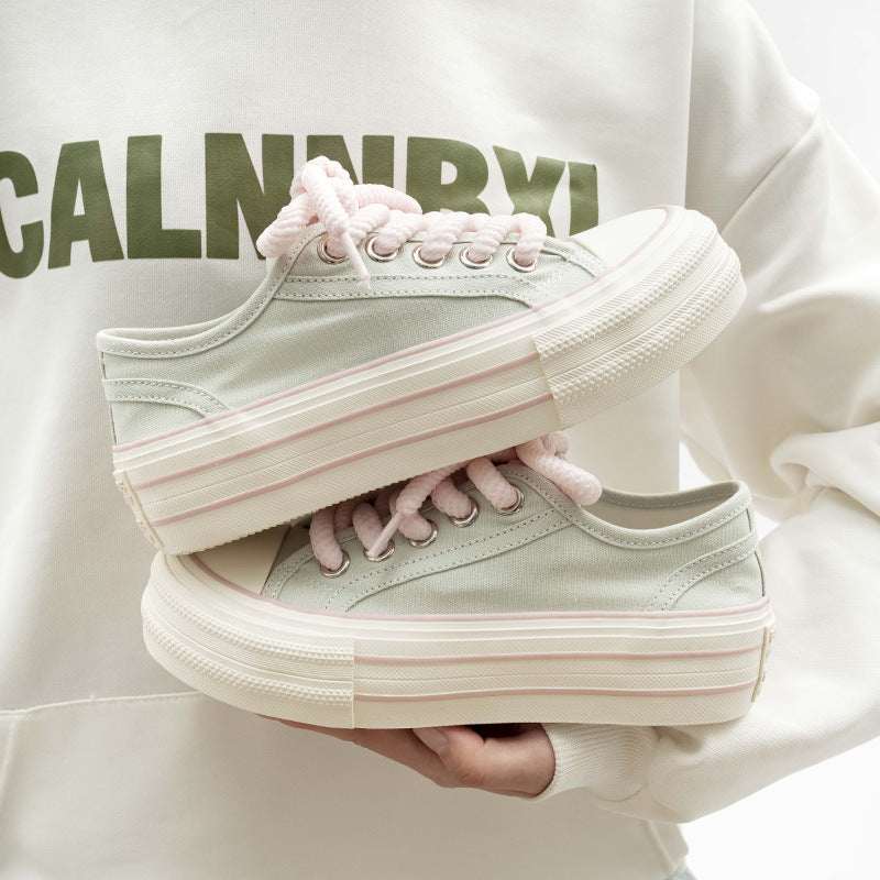 Damen Plattform Sneakers mit hochwertigem Canvas-Obermaterial und elastischen Schnürsenkeln EB