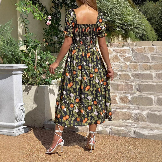 Damen Maxikleid mit floralen Stickereien und elastischem Einsatz EB