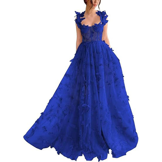 Damen Elegantes Maxikleid mit floralem Spitzenbesatz und transparenter Hülle EB